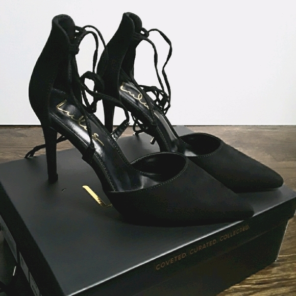Suede Lace-Up Heels - Picture 1 of 4